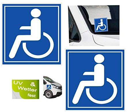 Generisch 2 Stück Rollstuhl Aufkleber Behinderten Aufkleber Abziehbild Klebebild auch als Autoaufkleber (R11/4) (20x20cm)