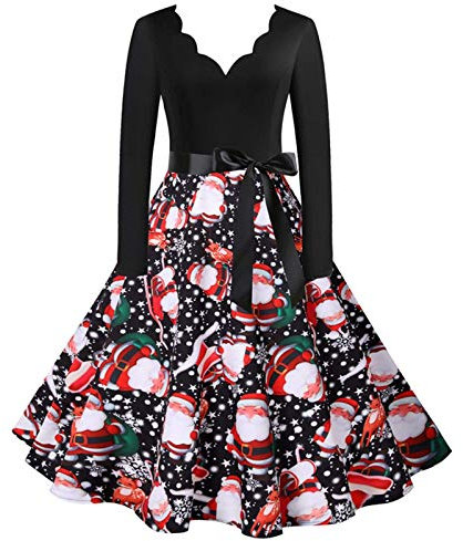 Onsoyours Weihnachten Mutter Tochter Partnerlook Kleid Damen Mädchen Langarm Weihnachtskleid Weihnachtsmann Schneemann Gedruckt A-Linie Festkleid Mama Baby Passend Abendkleid A Rot M