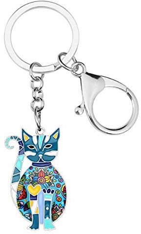 DOWAY Emaille Katze Schlüsselanhänger Katzen Schlüsselring Anhänger Tasche Auto Zubehör für Damen Mädchen Geschenk