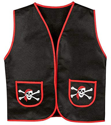 Boland 74147 - Piratenweste, rot-schwarz, für Kinder von 4-7 Jahren, Weste mit Totenköpfen und Taschen, Lederlook, Kostüm, Karneval, Mottoparty, Verkleidung