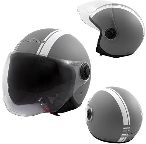 Motorrad Helm Jet ECE 22 06 Genehmigt Grafik Weiß Matt Grau Scooter L