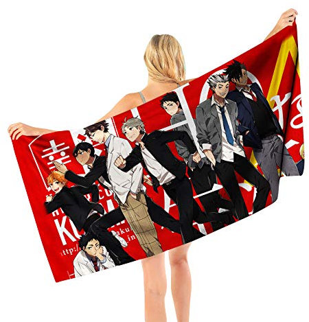 Zhongkaihua Schnell trocknendes Handtuch Haikyuu Anime 3D-Druck, unbesiegbar, schöne Mikrofaser, großes Strandtuch, praktisch und faltbar, schnell trocknend, Badetuch, Decke für Strand, Badezimmer