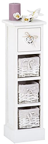 IDIMEX Chiffonnier Flower H 70 cm en Bois Massif Blanc avec 1 tiroir et 3 paniers Petite Commode Style Shabby Chic Vintage Rustique Romantique
