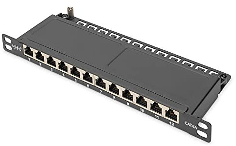 Panneau de Brassage Cat 6A, blindé, 12 Ports 1/2U, 10, Montage en Rack, Noir RAL 9005