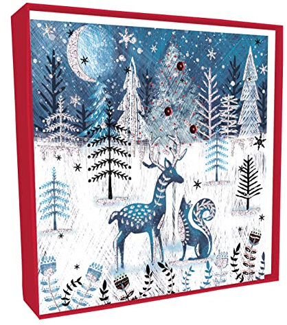 BSB338 Weihnachtskarten, Hirsch und Fuchs, handgefertigt, 5 Stück