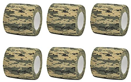 scosao 6PCS Self Adhering Cohesive Bandage Wrap, 2x5yd / 5cmx4.5m Stealth Camo Tape Wrap, Non-Woven Fabric Stretch Tape Protective Camouflage Wrap Tape for Outdoor Hunting Rifle Knife Handles,Camo-4