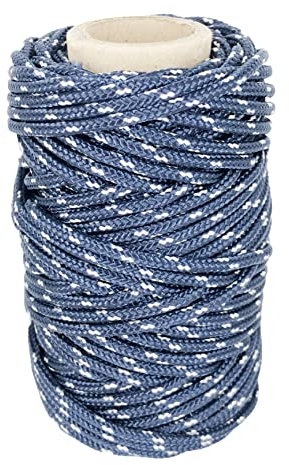 Cordon en Polyester 3mm * 25m. Cord Paracord Resistente pour Exterieur, Bracelet, Jardin et Bricolag. Marine avec Blanc