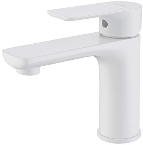 Krobec wasserhahn bad,waschtischarmatur,waschbeckenarmatur,wasserhahn gäste wc,Badezimmerhahn, Einhebelmischer für Waschbecken,Messing,Keramikventileinsatz (White).