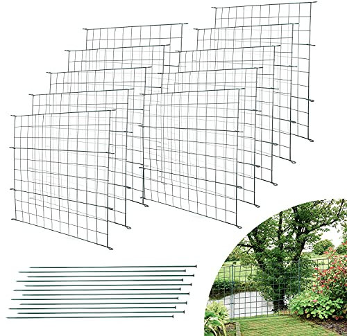 Gimisgu Teichzaun Gartenzaun 22tlg Set Zaun Teich mit 10 Zaunelemente und 12 Befestigungsstäben, Gartenzaun Grün, Welpenauslauf, Freigehege, Gitterzaun (Gerade), M6106-EM-2m