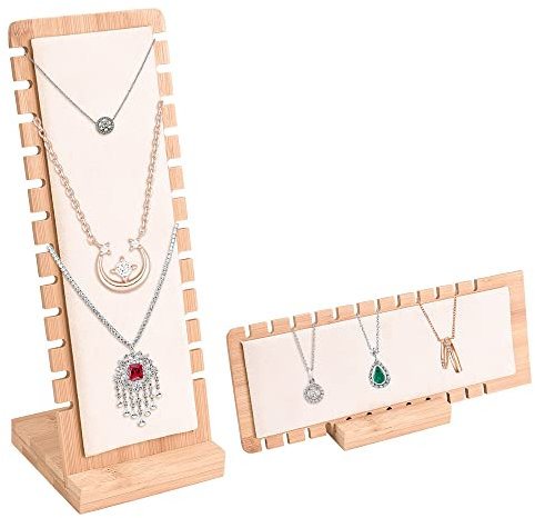 WANTOUTH 12 Steckplätze Halskette Schmuckständer Lederpolsterung Kettenständer 10 * 9.5 * 26.5cm Halskettenständer holz Kettenhalter Schmuck Rechteck Halskette Display für Halsketten Anhänger Armband