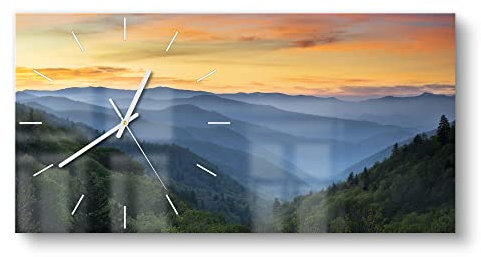 DEQORI Glasuhr | vertikal 60x30 cm | Motiv Great Smoky Mountains | große XXL Design Uhr aus Glas | leise Wanduhr für Wohnzimmer & Küche | Moderne Hingucker Uhr für die Wand