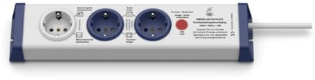 BACHMANN - 3-Fach Steckdosenleiste mit Überlastungsschutz. 1x Steckdose CEE7/3 Dauerstrom | 2xSteckdose CEE7/3 in Abhängigkeit des Stromverbrauchs. 250 V~ | 50 Hz / 16 A