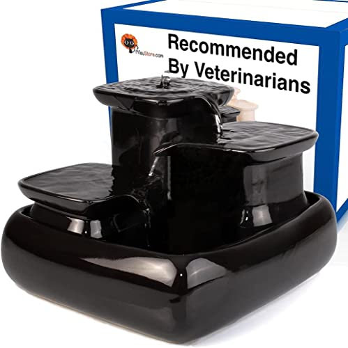 Miaustore Standard Ceramic Cat Water Fountain - Motion Sensor Activated, 120oz/3.4l, Doesn’t Need Filters, Very Quiet, Dishwasher Safe Pet Drinking Fountain - Black