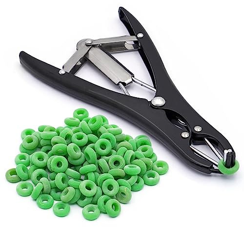 BREUAILY Castration Pliers with 200 Rubber Rings Stainless Steel Elastic Castration Pliers Tail Cutter Castration Band Animal Castration Tongs for Cattle Sheep Pig (Random Colour) (Red)