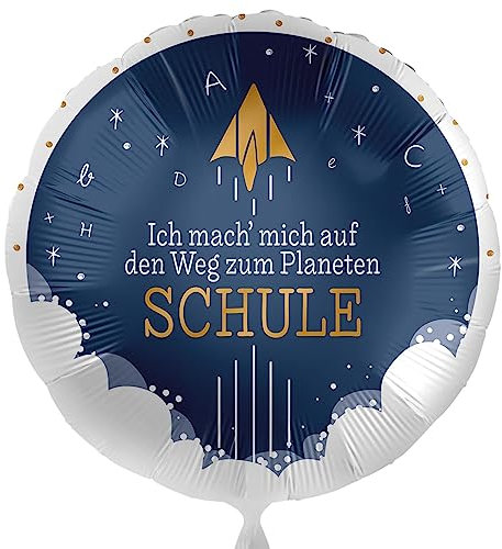 Folienballon Einschulung Ballon Schulstart Junge Geschenk Schulkind zum Schulanfang Luftballon Deko Schulbeginn 1. Schultag Planet Schule, Made in EU, Helium geeignet