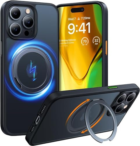 TORRAS Ostand R 360° Magnetischer Ring Ständer für iPhone 15 Pro Max Hülle für MagSafe [Zertifiziert Stoßfest] Schlankes Luxus Handyhülle Schwarz