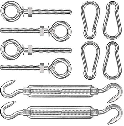 QUNINE Sonnensegel-Hardware-Set, Markisen-Befestigungsset, Robustes Edelstahl-Installationsset für rechteckige, quadratische Sonnensegel zum Aufhängen an Baum oder Stangen, 8 mm, 10 Stück