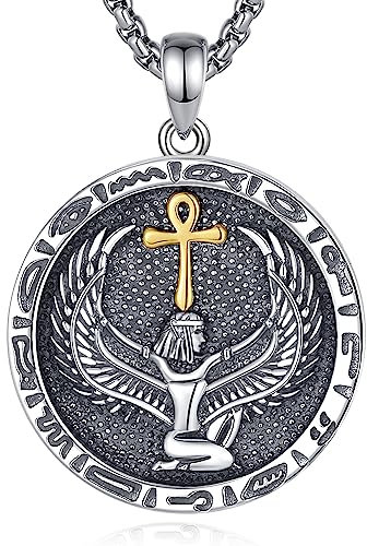 EUDORA Harmony Ball Sterling Silber 925 Isis Kette für Damen Herren, Antikes Ägypten Göttin Isis Amulett Energie Anhänger, Vintage Ägypte Runen Ankh Kreuz Isis Schmuck Geschenk für Damen Frauen,51CM