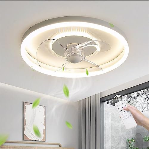 Ventilateur De Plafond Créatif avec Lampe LED Dimmable Plafonnier Rond avec Télécommande Ventilateur Silencieux Moderne Plafonnier Lustre en Métal Chambre Salle À Manger Salon Cuisine Éclairage (Colo