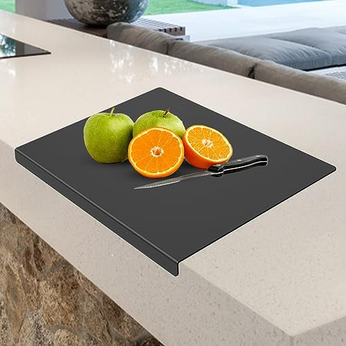 Tabla de cortar acrílica con 4 almohadillas de silicona, tabla de cortar de 45 x 35 cm con borde de labio, reutilizable, multiusos, tabla de cortar rectangular, tabla protectora de encimera para