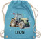 Turnbeutel Rucksack - Trecker Name I Trecker Fan I Traktor Geschenk personalisiert I Geschenk Landwirt - Unisize - Hellblau - sporttasche kindergarten jungen stoffbeutel wechselkleidung traktoren
