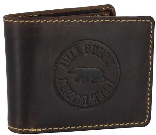 Echt-Leder Leder Geldbörse • Geldbeutel für Damen und Herren mit RFID-Schutz • Portmonee mit Münzfach • Portemonnaie Hill Burry • braun für Männer Brieftasche Wallet • Querformat