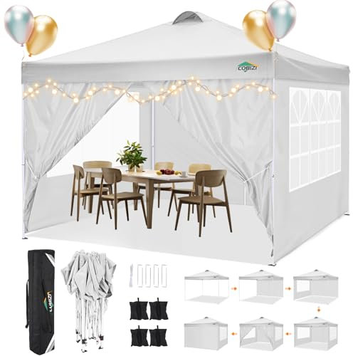 COBIZI Tonnelle de Jardin Tonnelle Pliante 3x3 Barnum Pliant 3x3, Imperméable avec 4 Côtés Protection du Soleil UV 50+ avec Un Chiffon Sac de Transport Hauteur Réglable Tente de Extérieur,Fête(Blanc)