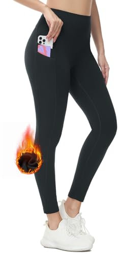 baleaf Damen Thermo Leggings gefütterte Winter Hose mit Teddy Fleece high Waist Winter wasserdichte Sporthose Schwarz XXL