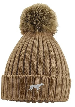 The House Of Dog: English Pointer Mütze mit Bommel und Bommel aus Kunstfell, super weich, Unisex, bestickt, braun, One size