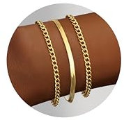 Krfy Armbänder Set 925 Silber Clip Armbänder 14 Karat vergoldet Figaro Kubanische Schlangenketten Armkette Armband Stapelbare Gold Armbänd für Damen Schmuck