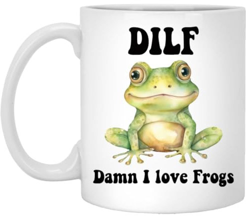 Frosch-Kaffeetasse – Damn I Love Frogs Dilf Keramiktasse – Geschenk für Froschliebhaber – Geschenkidee für Freund – Cottagecore Pilztasse – lustige Tasse Geschenk 325 ml