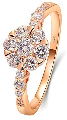 Lieson Verlobungsringe Damen, Rotgold Ring Damen 750 18K Blume 6 Zinken Rund Laborgezüchteter Diamant 0.52ct Partnerringe Rotgold Große 58 (18.5)