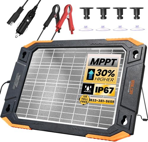 BALDR 13W 12V Solar Powered Battery Charger & Maintainer, Built-in Smart MPPT Charge Controller, Waterproof, (VR1213)