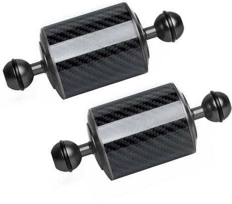 LetonPower Bras Flottant sous-Marin de 5 en Fibre de Carbone, Bras Aquatique, Double Bras Flottant à Bille de 1'', système d'éclairage pour la plongée, Plateau, lumière vidéo/Stroboscope (2pack)