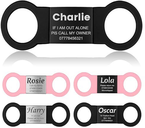 YEHANTI Dog Tags for Pets Engraved Personalised Pet ID Tags for Dogs and Cats - Silent Slide on Dog Name Tags with 4 Lines Text Engraved - Dog ID Tags for Collar, No Jingling (Black-Black, S)