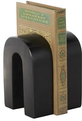 Deco 79 Lot de 2 Serre-Livres décoratifs en marbre Minimaliste, arqués antidérapants, Lot de 2 Serre-Livres de Bureau, 4 W, 15,2 cm de Haut, Noir