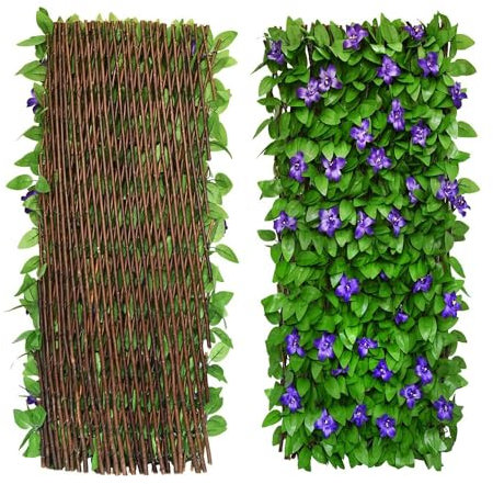 Clôture de feuilles artificielles, clôture extensible pour balcon, terrasse, extérieur, panneau de clôture décorative en faux lierre, haies artificielles, 30 x 200 cm - étendue (1 pièce, fleurs