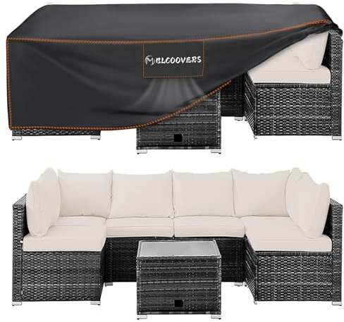 MBLCOOVERS Outdoor wasserdichte Patio Tisch Möbel Set Abdeckungen Couch Sofa Abschnitt Abdeckung Außen Wetterfeste Abdeckung für Esstisch und Stühle Set Schwarz 250x210x90cm