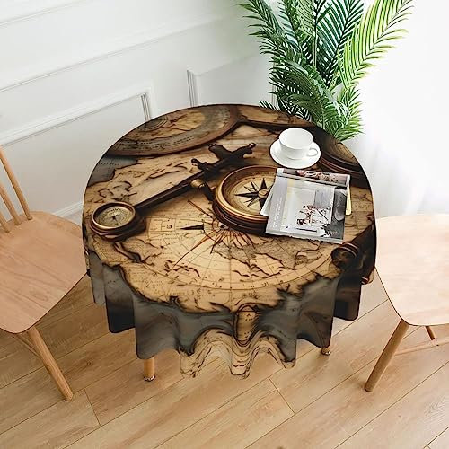 EdWal Tischdecke mit Kompass- und Weltkarten-Druck, waschbar, für Küche, Esszimmer, Outdoor, Camping, Herbsttischdecke