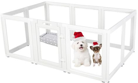 Klarer Acrylplastik Welpenlaufstall Hundespielplatz Innen, für Welpen, Katzen, Kaninchen, leicht montierbarer Welpenkäfig, Hundekennel, für kleine und mittlere Hunde (60 cm Hohe, 10 Stück)