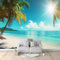 Papier Peint Panoramique Palmiers de Plage Tropicale, Papier Peint Personnalisée Bleu Vert, Fresque Murale Moderne pour Salon ou Chambre, Peinture Murale Décorative 350 x 256 cm (L x H)