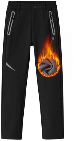 MoFiz Pantalon Ski Enfant Pantalon Polaire Chaud Enfant Pantalon Randonnee Softshell Pantalons Garçons Filles Doux Respirant Noir-C 152-164