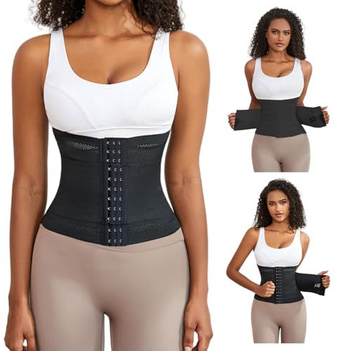 RICKMASK Waist Trainer Damen Fitness Waisttrainer, Bauchweggürtel Gürtel Verstellbarer,Korsett Damen Bauchweg Waisttrainer Taillenformer (Übergröße, Schwarz, L)