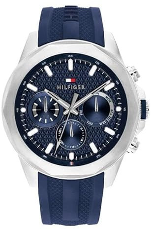 Tommy Hilfiger Montre Analogique Multifunction à Quartz pour Homme avec Bracelet en Silicone Bleu - 1710649