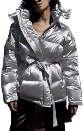 Doudoune à Capuche Brillante pour Femmes Sports de Plein air d'hiver Loisirs Mode Doudoune épaissie lâche élégante Doudoune Chaude Coupe-Vent