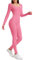 OOHOKAY Jumpsuit Damen Lang Eng Yoga Bodysuit Hohe Taille Overall Stretch Shape Langarm Sport Jumpsuit Leggings Hosen Set Scrunch Butt Sportkleidung Frauen Playsuits Einteiler(Rosa-C,L)