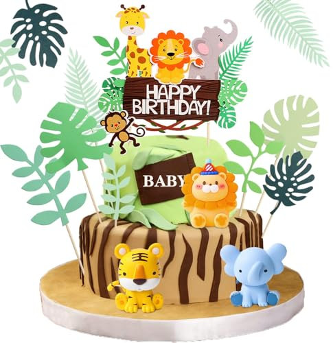 Safaritiere Kuchendekoration Kuchendeko Tiere Elefant Tiger Löwe Dschungeltiere Kuchendekoration Geeignet Für Cupcake Dekoration, Dschungel Thema Geburtstag Party Dekor