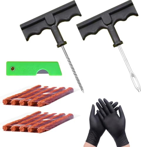 Hugwish 15pcs Kit Anti Crevaison Voiture, Kit Reparation Pneu Voiture, Meche Pneu Crevaison, Kit Réparation Pneu Voiture Pour Voiture, Moto, Camionnette, Tondeuse