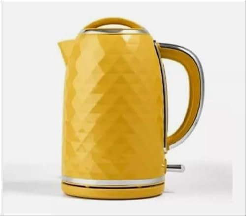 New Stainless Steel Yellow Diamond Effect 1.7L Electric Kettle With Rapid Boil Feature and Water Level Indicator - 0.75cm Cord Length - 0.92kg