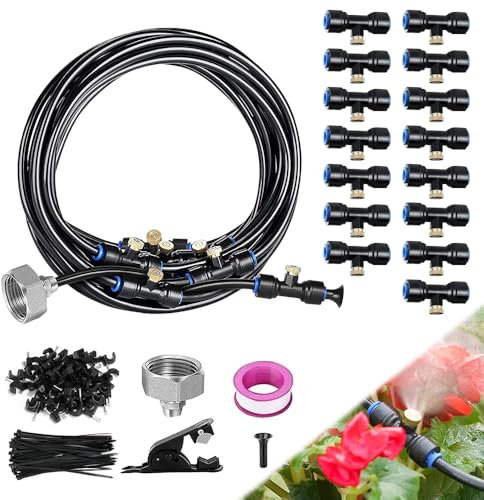mizikuu Brumisateur Terrasse Exterieur, 12m Kit D’Irrigation Système de Brumisateur Extérieur Kit Tuyau Brumisateur par Brume Système Refroidissement par Brumisation Froid pour Jardins Parasols Toits